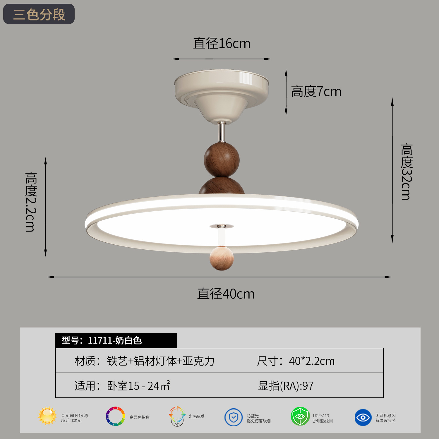 40cm - Blanco leche - 45w - Segmentación tricromática - espectro completo