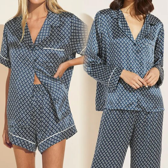 European and American laoqian feng ladies satin silky comfortable short sleeve shorts long sleeve trousers pajamas can be worn outside home clothes