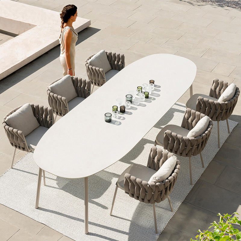 Mesa y silla de cordón al aire libre Hotel Villa Resort Mesa larga ocio Jardín al aire libre Silla de comedor de aluminio impermeable image 3