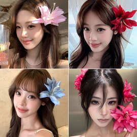 早春氛围~度假风百合花发夹超仙仿真花拍照发饰女侧边夹头花头饰