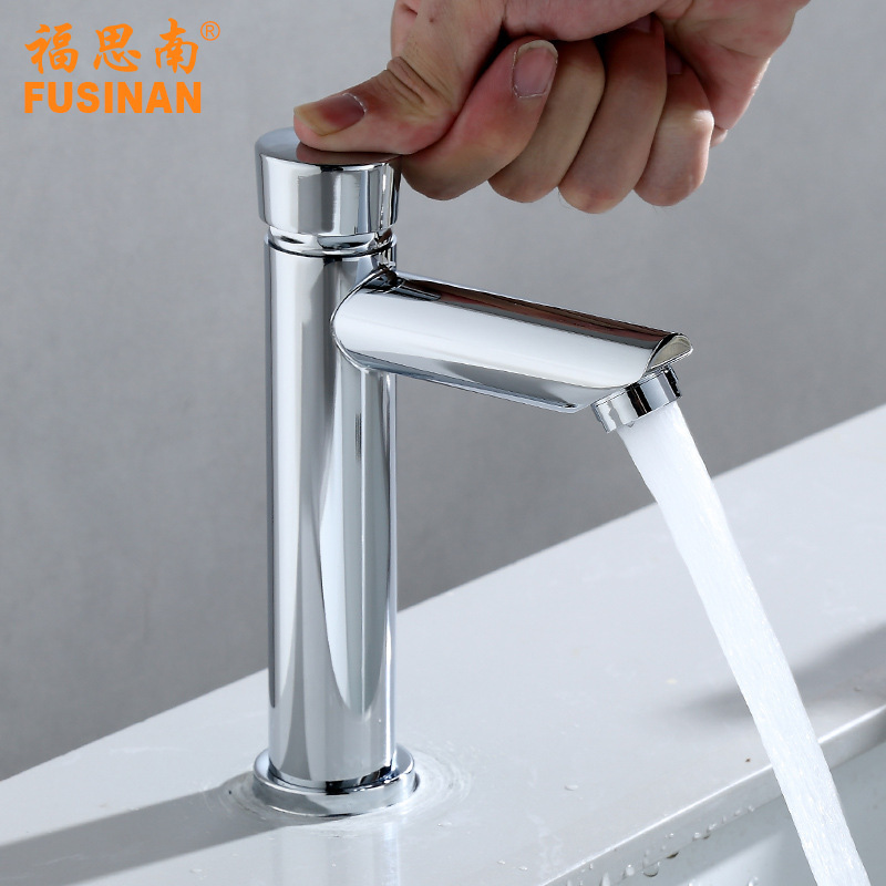 Stainless steel electroplating press delay basin faucet factory engineering hotel public wash basin single Cold Faucet