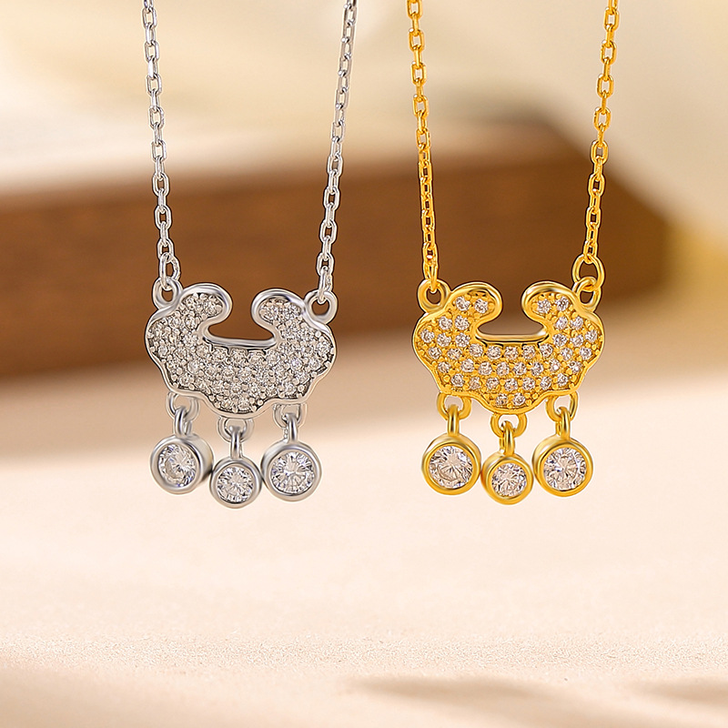 Bộ trang sức mặt dây chuyền bạc S925 cao cấp, khóa Như Ý sáng bóng — Mẫu bạc
