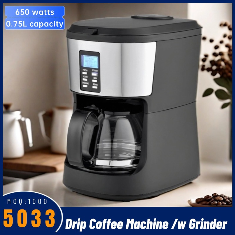 Cafetera comercial transfronteriza de EE.UU. y Europa, cafetera de goteo doméstica de molienda automática completa de estilo americano