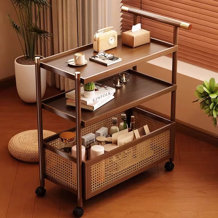 Sofá de borde móvil carro pequeño estante de almacenamiento multicapa mesa de té sala de estar casera cabecera de cama de madera maciza pequeño borde