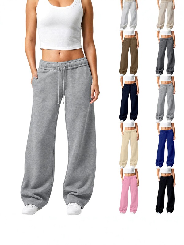 Foreign trade Amazon cross-border European and American women's wide-leg sports pants, high-waisted, loose, with internal drawstring, straight-leg jogging pants