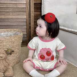 夏日婴幼儿衣服a类婴幼儿短袖连体衣 薄款苹果树半袖哈衣夏装爬服