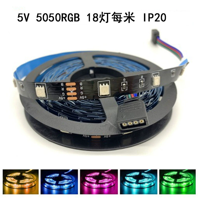 5V 5050 RGB LED Strip, 18 LEDs/m, Bluetooth APP & Music Sync, USB-Powered, Custom Lengths