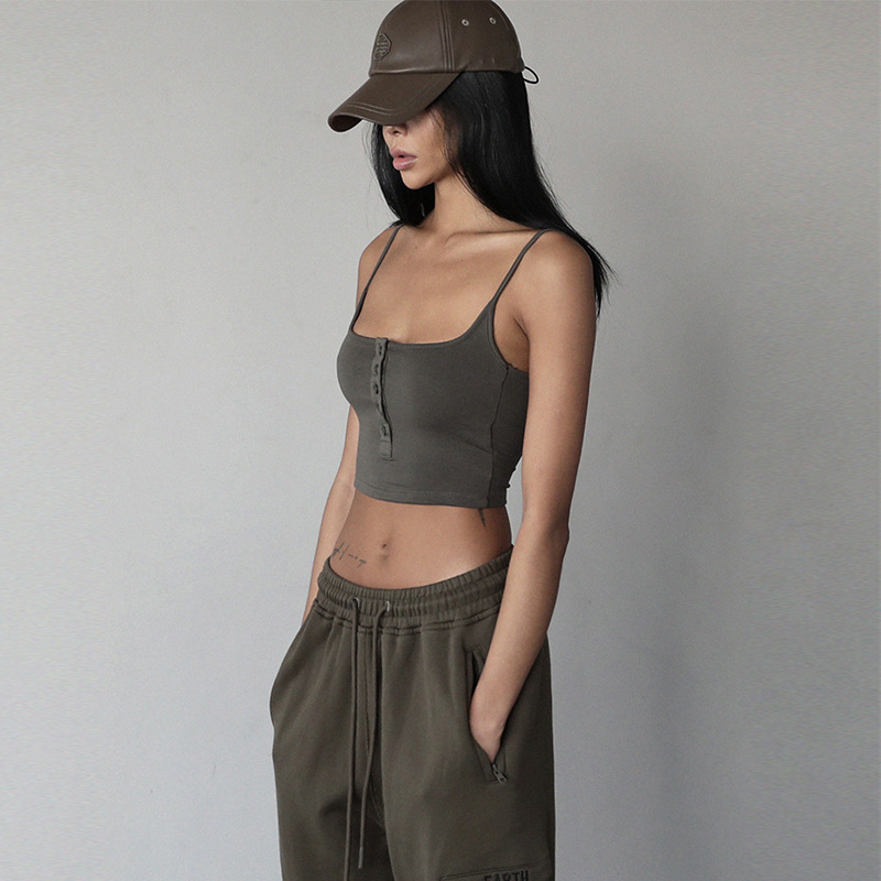 Korean Badbloood Small Camisole Vest for Women, Short Style, Exposed Navel, Summer Top with Chest Pads, Slim Fit, Sleeveless