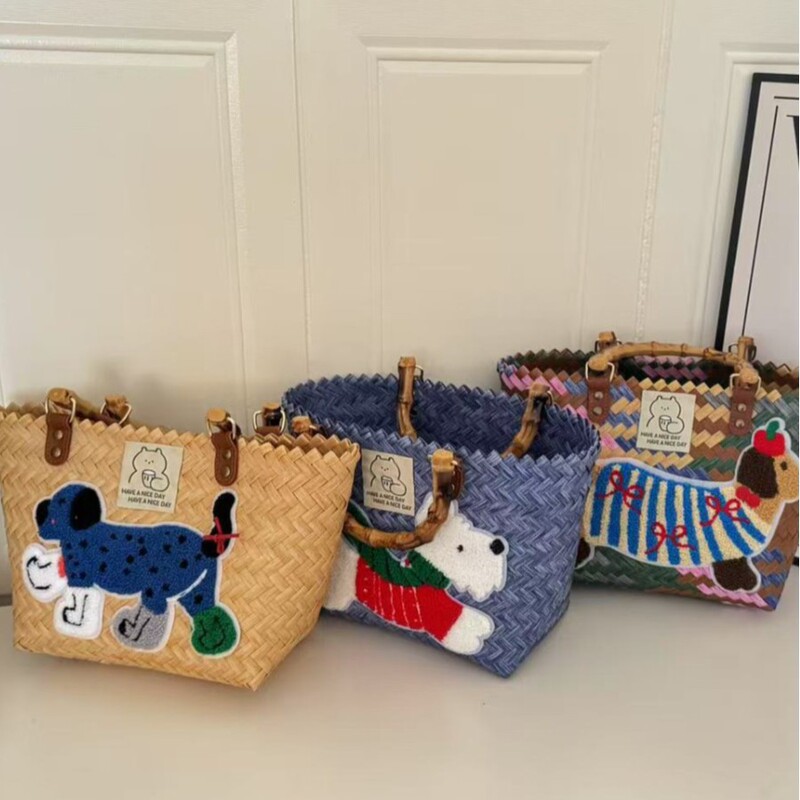 Large Capacity Dachshund Handmade Woven Bag Rattan Woven Vegetable Basket Handbag Work Sundries Handbag picnic bag Large Capacity Dachshund Handmade Woven Bag Rattan Woven Vegetable Basket Handbag Work Sundries Handbag picnic bag