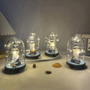 Mediterranean Glass Bottle Ship Ornament Desktop Decoration Night Light Birthday Gift Sailboat Drift Bottle Mini