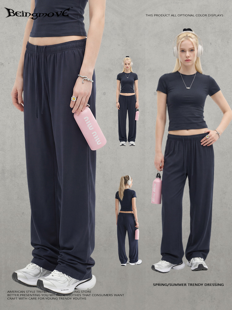 Calle seca 2026 nuevo estilo de verano simple casual pantalones cómodos y delgados de cintura alta recta pantalones delgados mujeres image 4