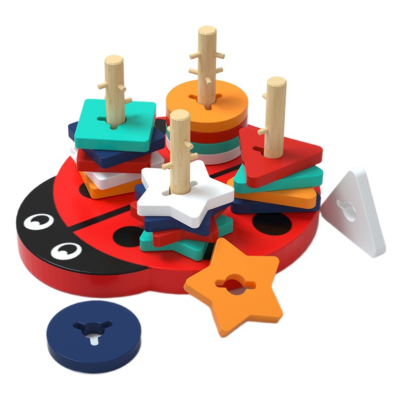 Iluminación educación temprana forma geométrica de madera conjunto a juego columna pesca bloques de construcción color enseñanza cognitiva ayudas juguetes educativos para niños