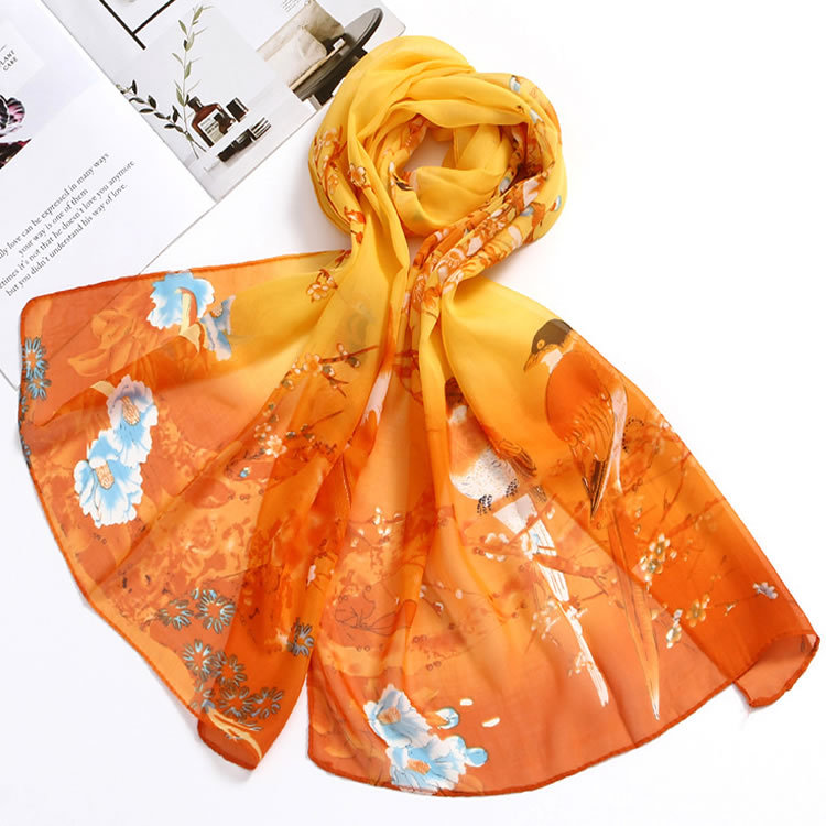 Langer Chiffonschal für Damen, Elster-Design, Frühlingsbote, Sonnenschutz, 2-in-1_voghion.com