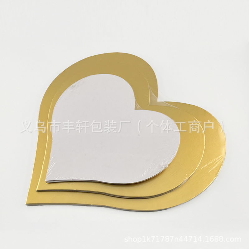 Amor en forma de corazón pastel base horneado embalaje de papel oro amor pastel de cumpleaños almohadilla base embalaje de fiesta