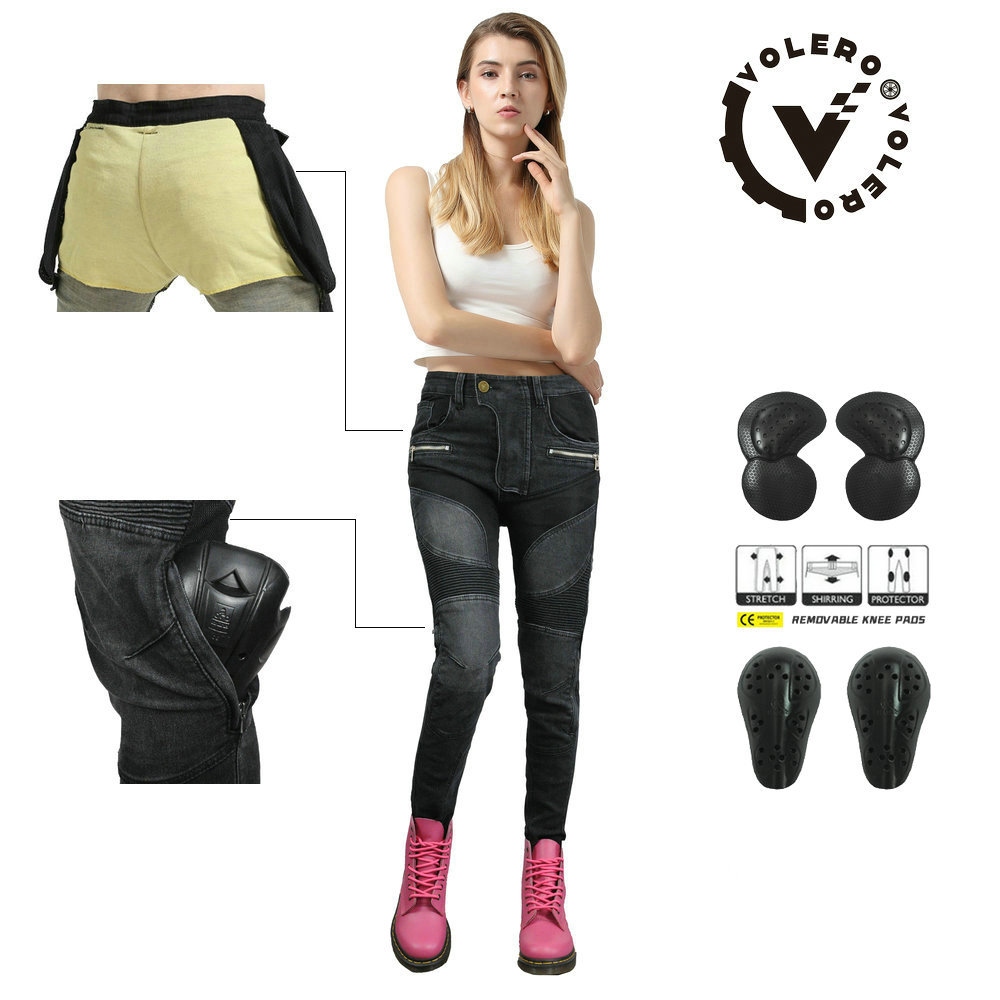 VOLERO motocicleta jeans Mujer verano malla transpirable Kevlar Slim motocicleta montar pantalones anti-caída