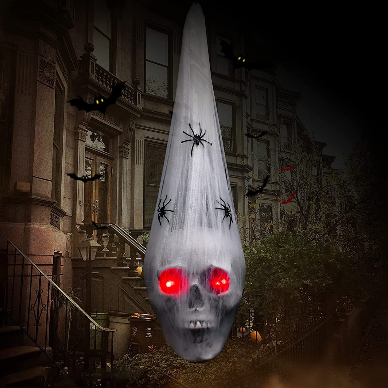Halloween horrores luminosos acústicos cráneo araña algodón props casa embrujada decoración de patio cráneo araña