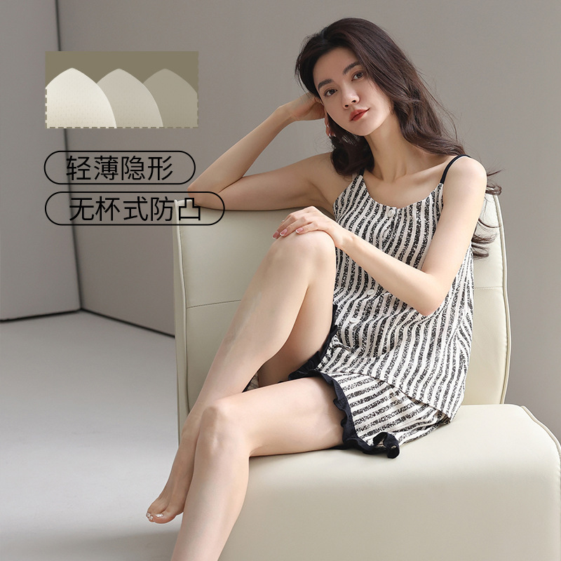 Camisole Pajamas for Women 2025 New Summer Woven Pure Cotton with Chest Pad One-Piece Large Size Homewear for Women Summer