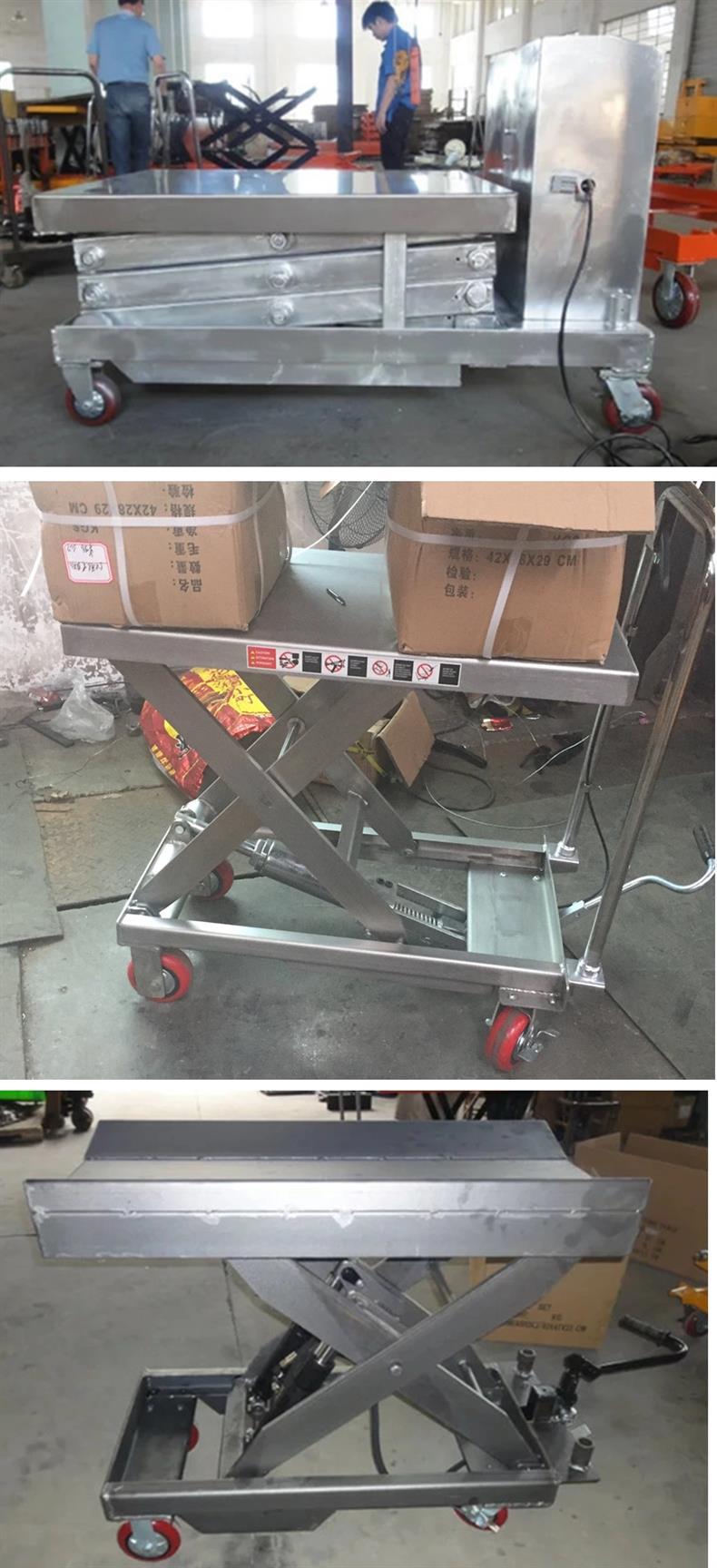 304 Stainless Steel Hydraulic Lift Cart for Chemical Industry, Acid and Alkali Resistant Anti-Corrosion Platform Cart, Rust-Proof Workshop Transport Equipment