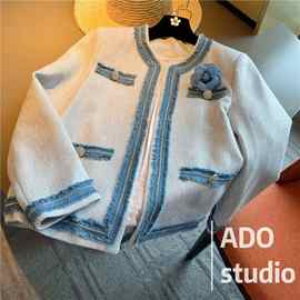 法式小香风撞色牛仔拼接短外套2024女秋款小个子爆款休闲薄款修身