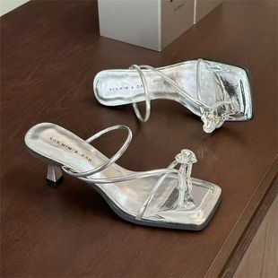 Thin-Heeled Fairy-Style Rhinestone Thong Slippers 2025 Summer French High-End Thong Sandals High-Heeled Shoes for Women to Wear Outside