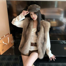 实拍马甲女款秋冬新款皮毛一体背心外搭仿狐狸皮毛毛坎肩马夹
