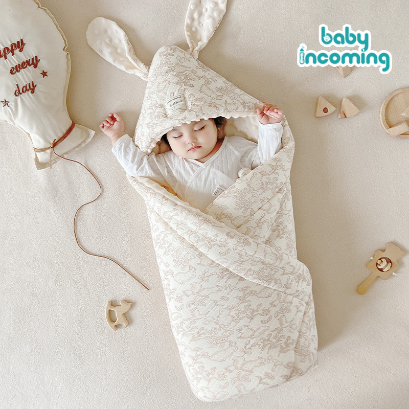 Baby Blanket with Big Bunny Ears, Newborn Swaddle Blanket, Newborn Baby Delivery Room Small Quilt, Suitable for All Seasons