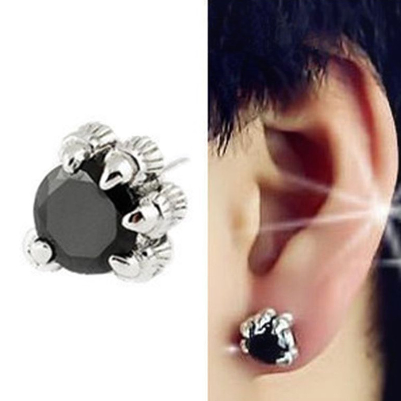 Korean fashion dragon claw earrings black agate tide earrings men's best selling silver jewelry wholesale a generation of hair