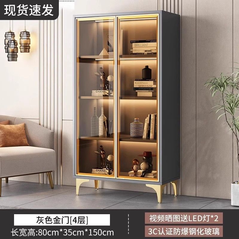书柜带玻璃门透明酒柜轻奢家用客厅一体整墙多层书架实木手办|undefined