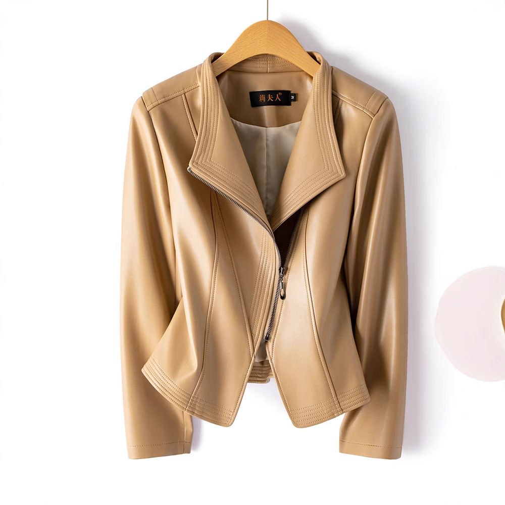 Haining Leather Jacket Popular Women's Short Slim Fit 2025 Spring & Fall New Style Small Sheepskin Jacket Trendy