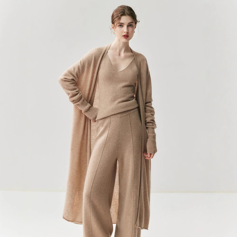 Simple and Sophisticated! Long Cashmere Cardigan for Women, Solid Color, Casual Style, Drapey Wool Knit Jacket