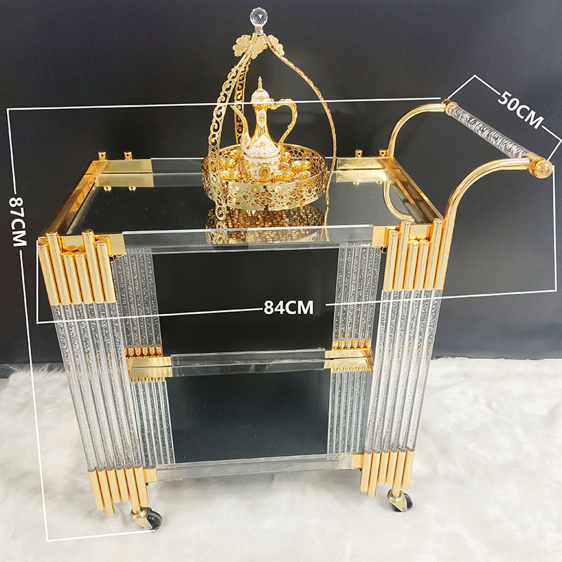 中東ティーポットダイニングカーモバイルトロリーハイエンド収納カートホテルドリンクカートゴールデン多層鉄ダイニングカート|undefined