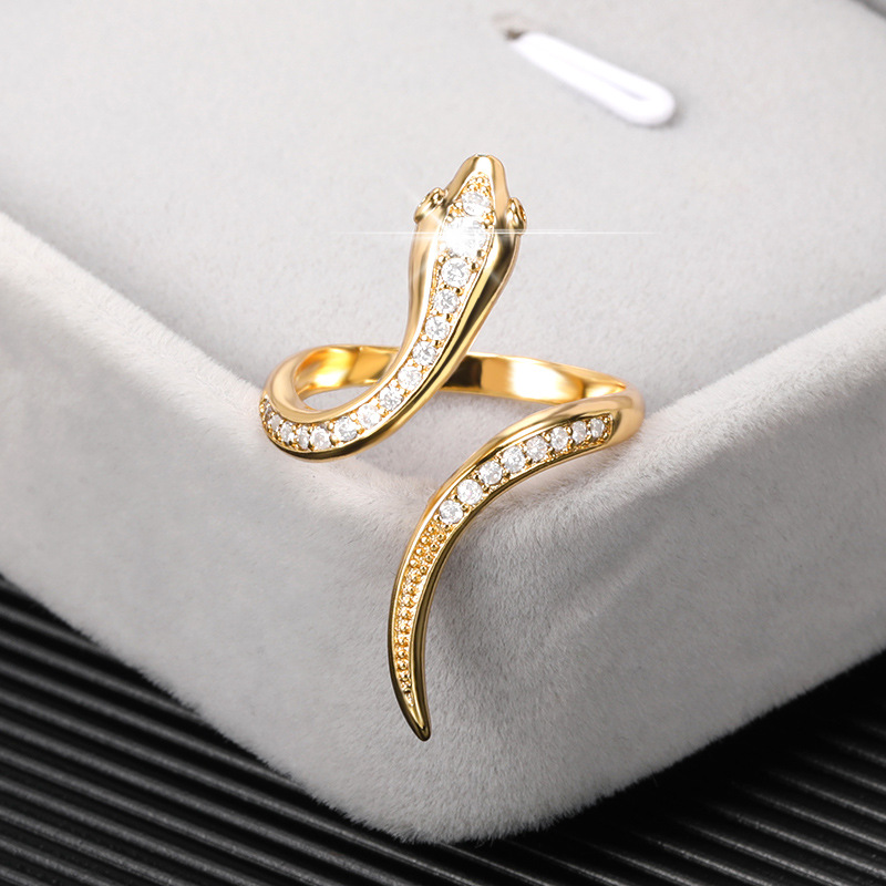 Brass Material Snake Pattern Wholesale Jewelry Vacation Simple Style Snake Brass Zircon Inlay Rings
