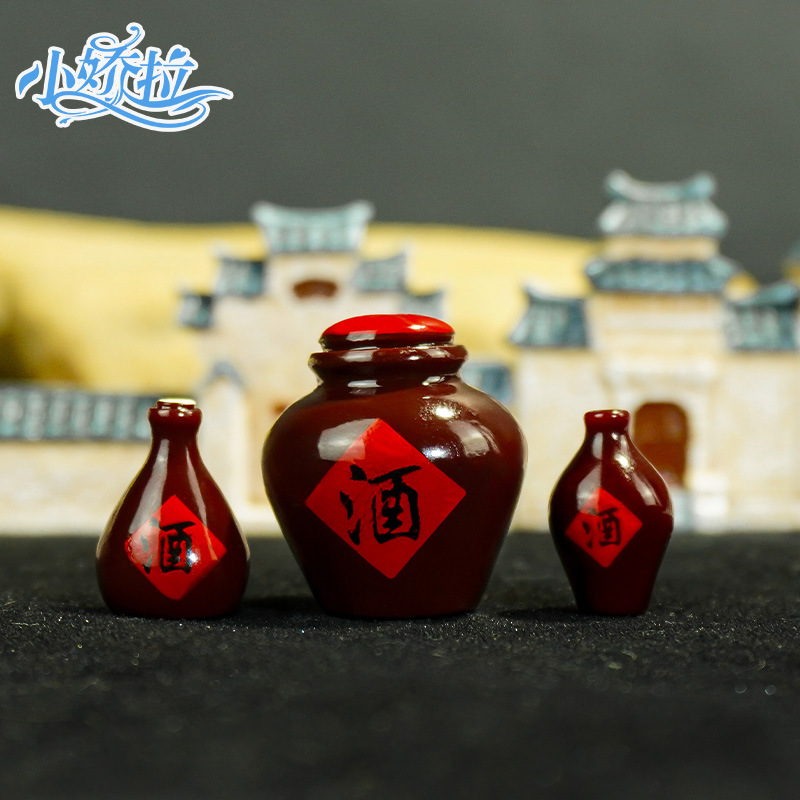 Decoración de estilo nacional, accesorios de micro paisaje, frasco de vino, jarra de vino, modelo de botella de vino, decoración artesanal de resina de bricolaje hecha a mano