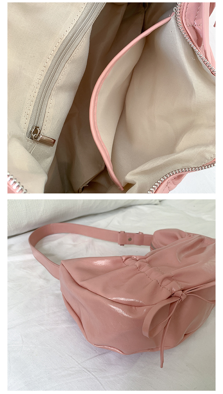 Versione coreana in morbida pelle plissettata 2024 nuovo fiocco tinta unita stile di nicchia alla moda spalla singola sotto le ascelle_voghion.com