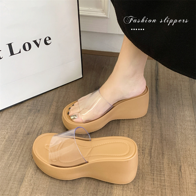 Trendy Height-Increasing Transparent Strap Slippers for Short People, Versatile Non-Slip Niche Design, Stylish and High-End Appearance