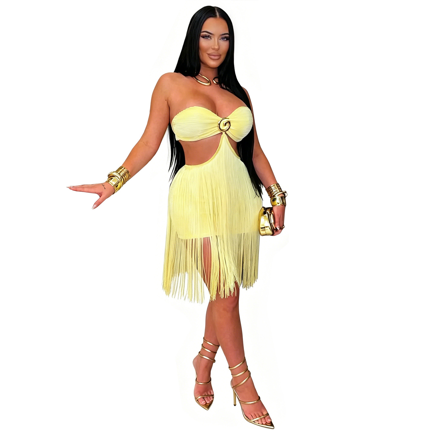 C7741 Aliexpress transfronterizo Amazon 2026 nuevo vestido de mujer con bordas de pecho vestido de fiesta de discoteca image 8