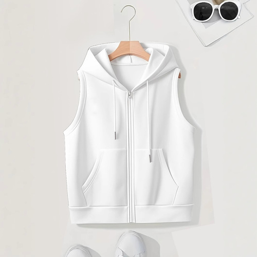 Hooded vest women's spring and autumn casual trend loose all-matching slimming sleeveless cardigan zipper sweater