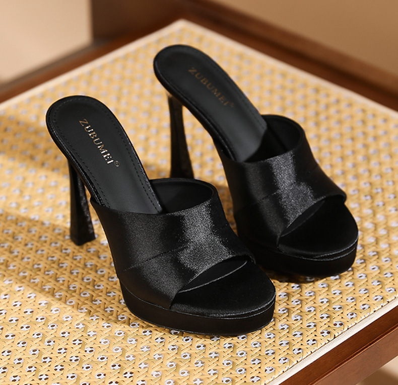 Sandal cao gót nữ quai ngang mũi hở, gót siêu cao 11 cm, đế platform dày dặn — Đen - 11cm chi tiết 8