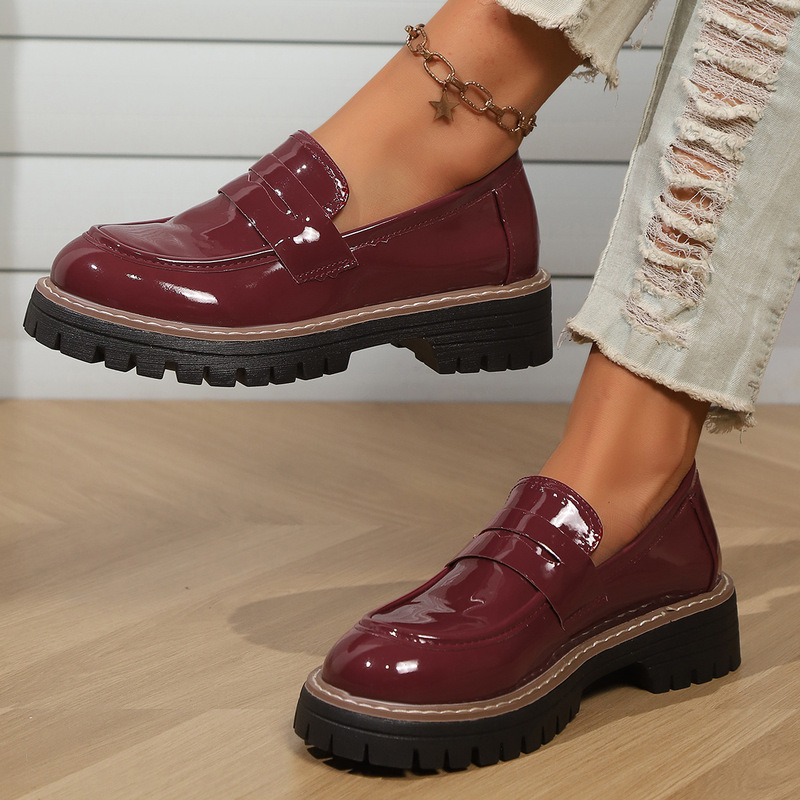 New Style Slip-On Leather Shoes for Women 2025 Spring Thick-Soled British Style Large Size Cross-Border Loafers Platform Shoes 43 New Style Slip-On Leather Shoes for Women 2025 Spring Thick-Soled British Style Large Size Cross-Border Loafers Platform Shoes 43