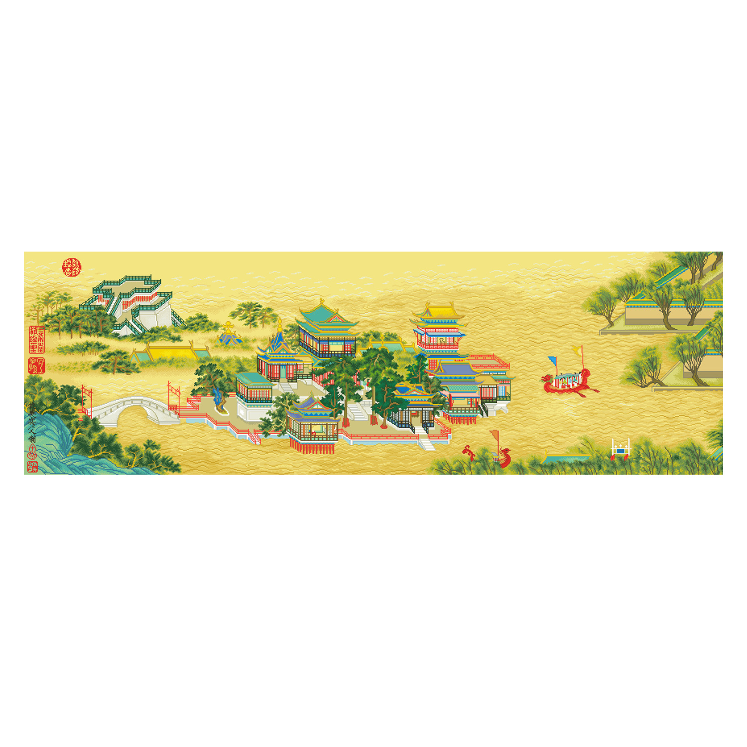 Productos genuinos Monalisa Royal punto de cruz Qingming Shanghe imagen vengativa versión antigua tela seda oro Nuevo hilo bordado image 5