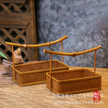 手工竹编大漆圆形方形提篮茶具收纳盒筇竹茶叶包装云南特色手工艺