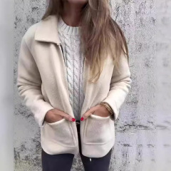アマゾン2025独立駅秋冬新作婦人服開襟純色ファスナーポケットジャケット中長女性コート