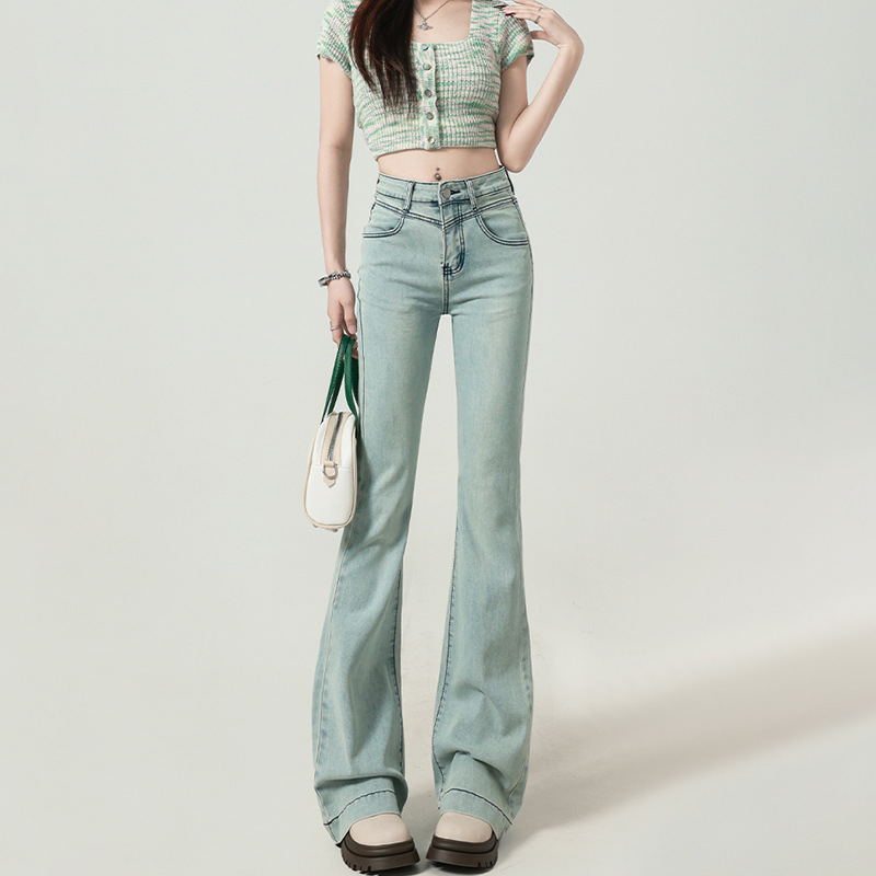 6702 Personalized All-match Micro-lar Jeans Women's Spring and Autumn New High Waist Slim-fit Slimming Tall Horseshoe Trendy Pants