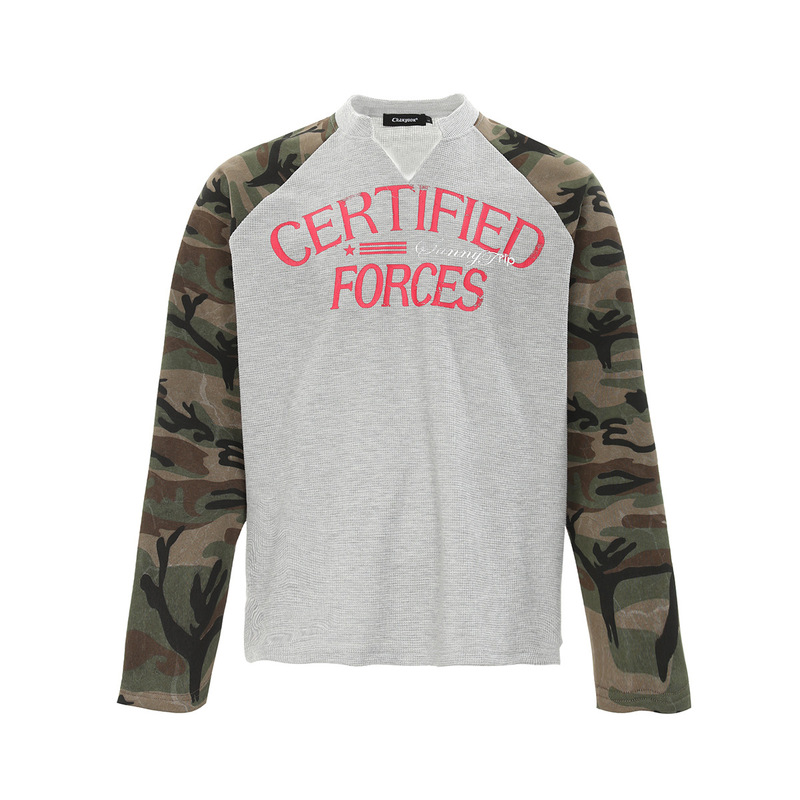 Jiayiku Men's Clothing 2026 Summer New American Style Jersey Camouflage Sports Shirt with Patchwork Raglan Sleeves T-Shirt for Men and Women