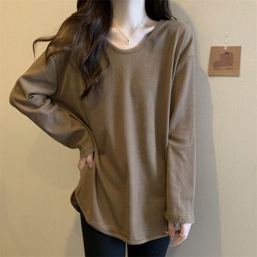 Women's Long-Sleeve T-Shirt Top for Spring and Autumn/Winter 2025, Loose and Slimming, Plus Size, Layering Shirt