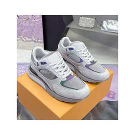 高端潮牌网面运动鞋男真皮透气个性时尚老爹鞋轻软厚底户外健步鞋