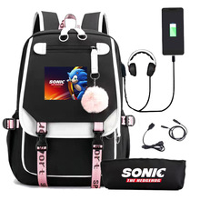 新款Sonic刺蝟索尼克馬里奧印花雙肩背包兩件套學生書包+筆袋套裝