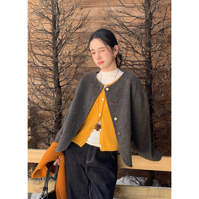 [No Returns or Exchanges] Exquisite and High-Quality Wool Double-Sided Coat for Women, Short Style, Slim Fit, Round Neck, Elegant 0653