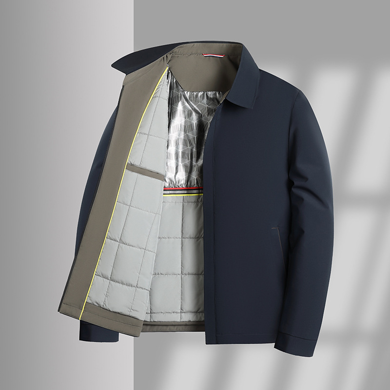 Business Casual Executive Jacket Cotton Coat Men's Autumn and Winter Thickeneded Lapel Wool Jacket Middle-Aged Dad's Cotton Coat