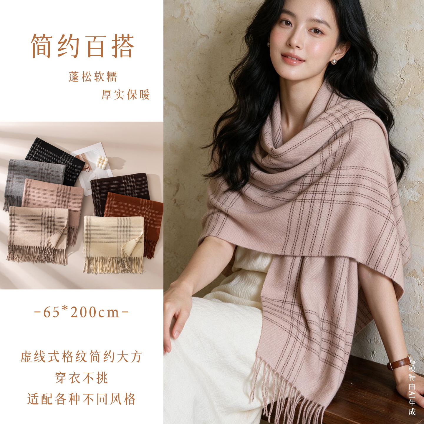New high-end faux cashmere autumn and winter plaid warm fashion versatile shawl and scarf with tassels in Korean style for women